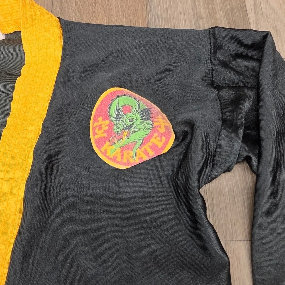 Vintage Kids Karate Dragon Jacket Black Yellow Martial Arts Uniform Youth Large